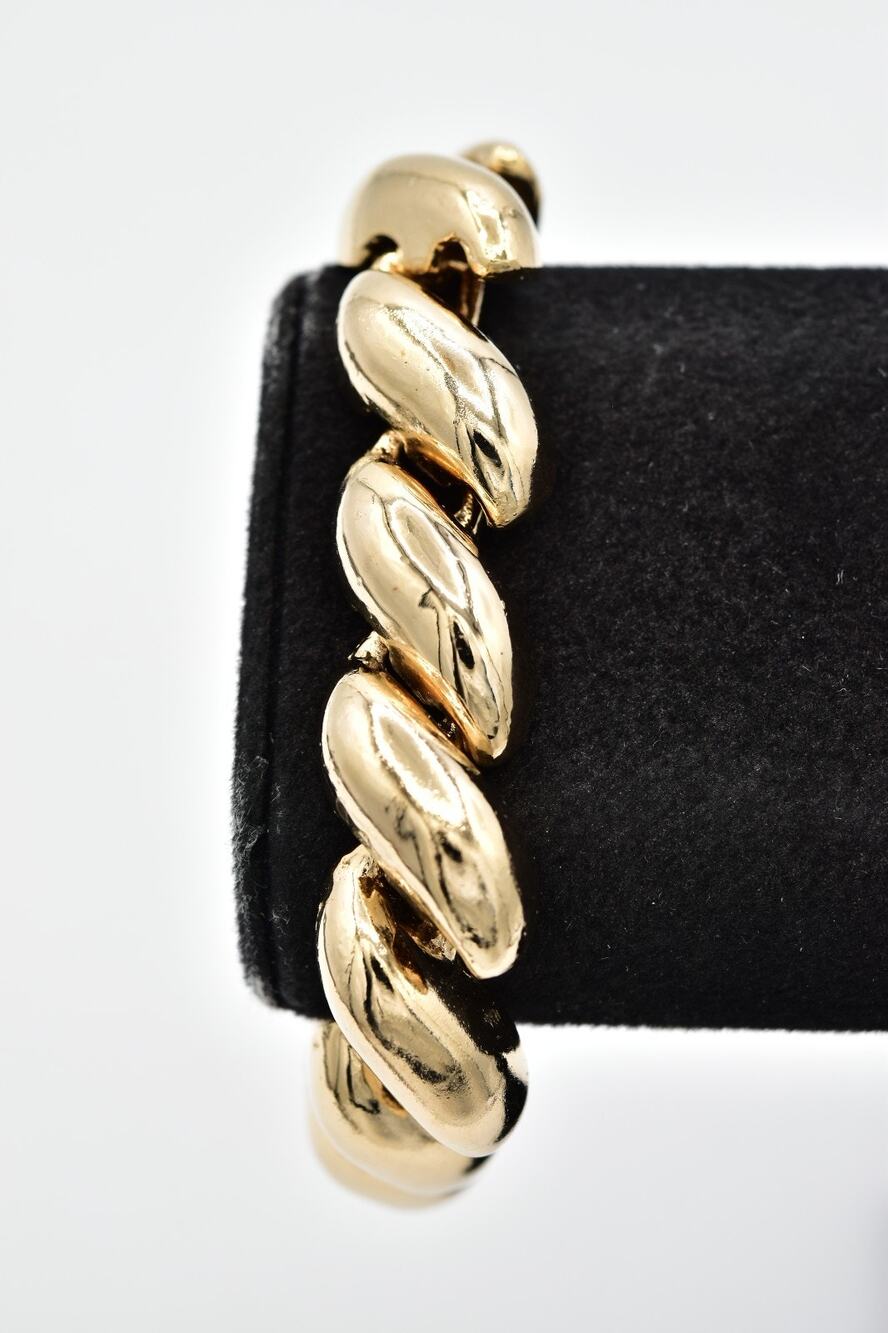 Vintage NOS Gold Sculpted Leaf Puffy Link Bracelet Chunky Statement 1980s NS9